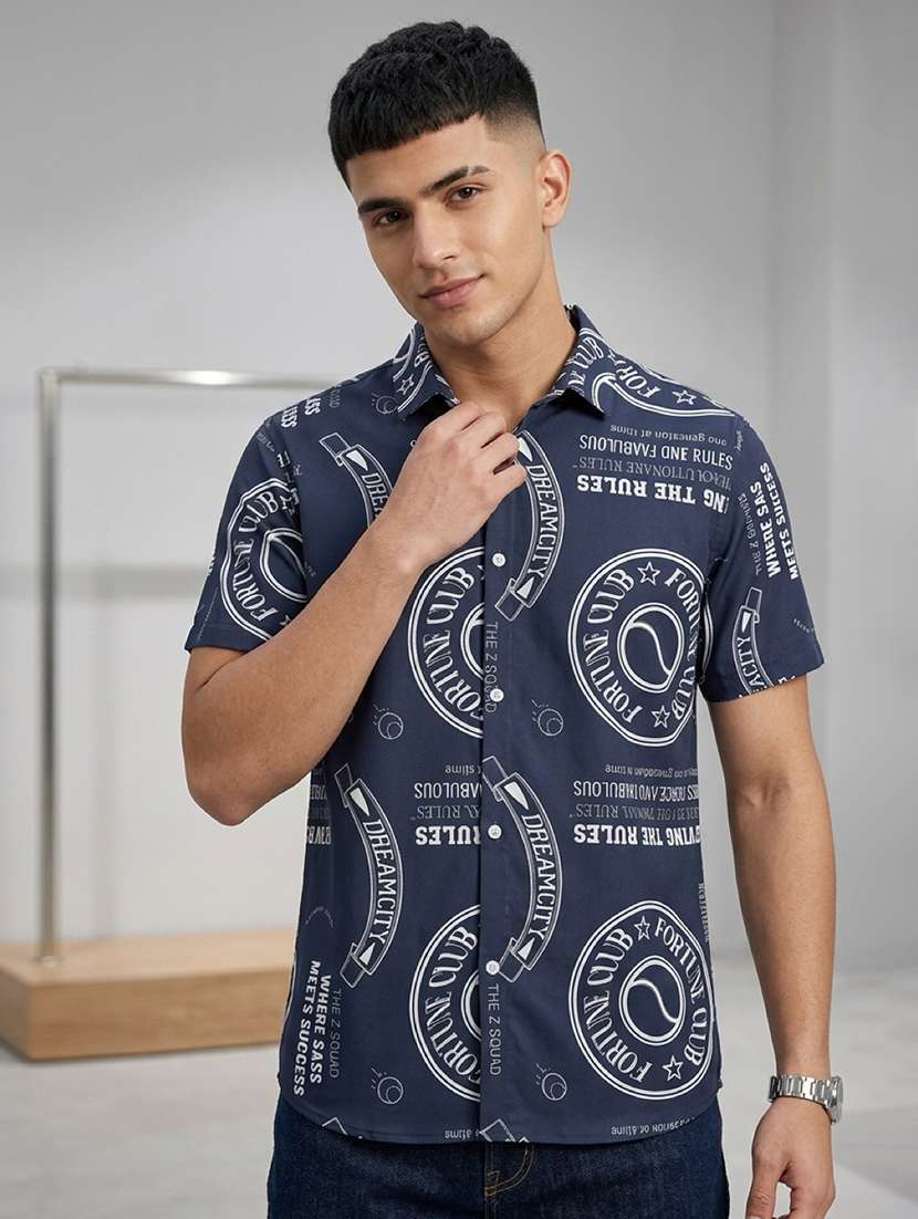 men printed short sleeve regular fit casual shirt