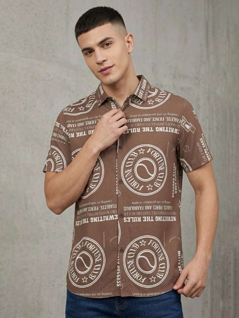 men printed short sleeve regular fit casual shirt