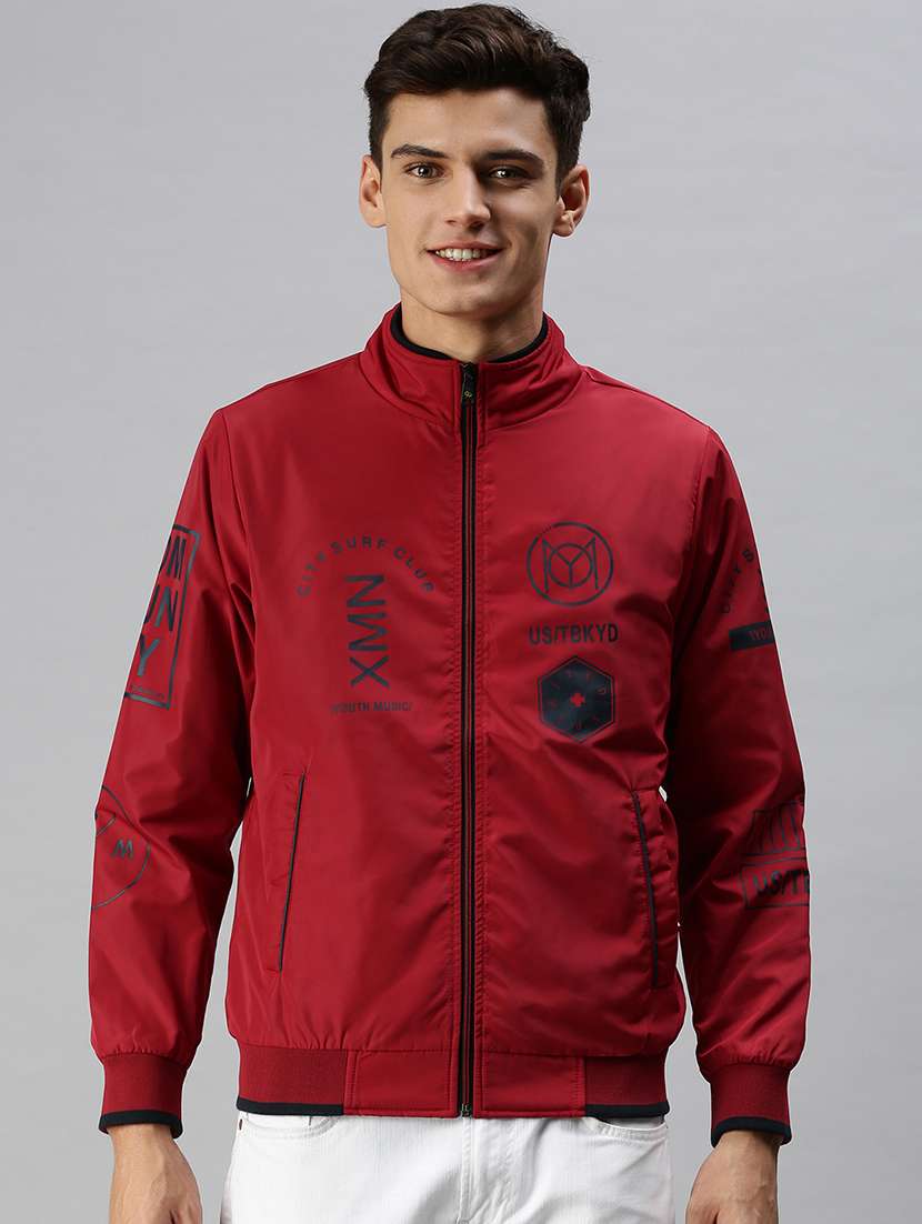 men printed long sleeve insulator bomber jacket