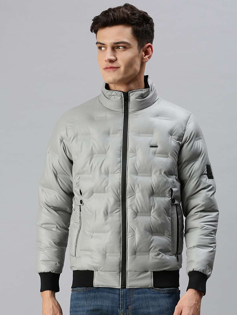 men solid long sleeve insulator puffer jacket