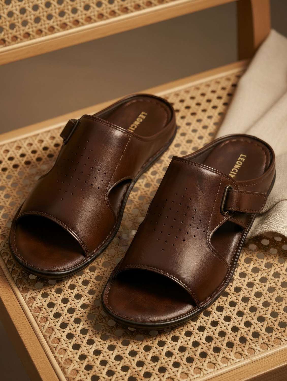 men brown slip on sandal