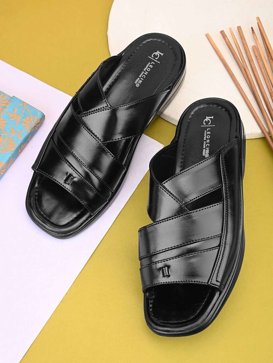 men black slip on sandal