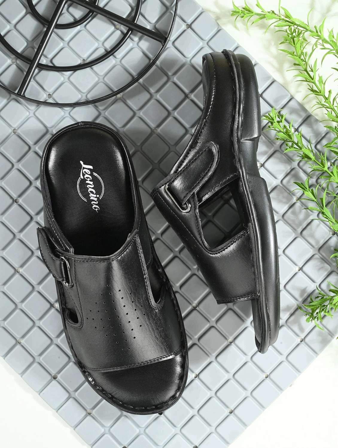 men black slip on sandal