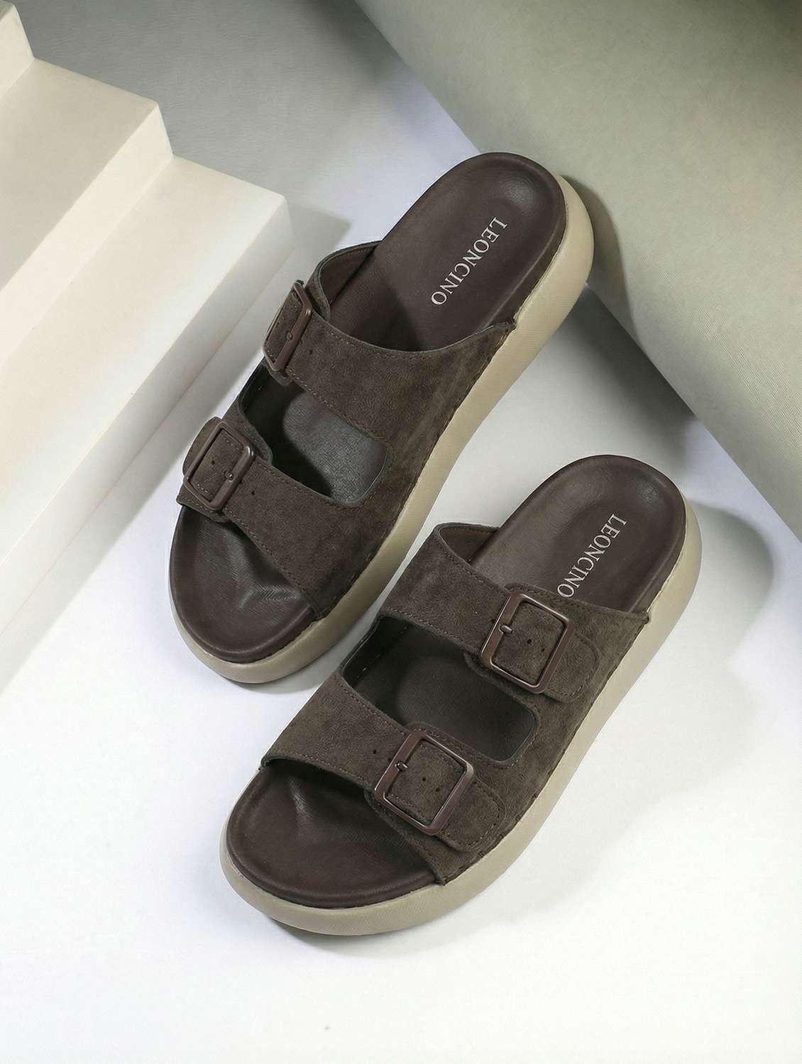 men brown slip on sandal