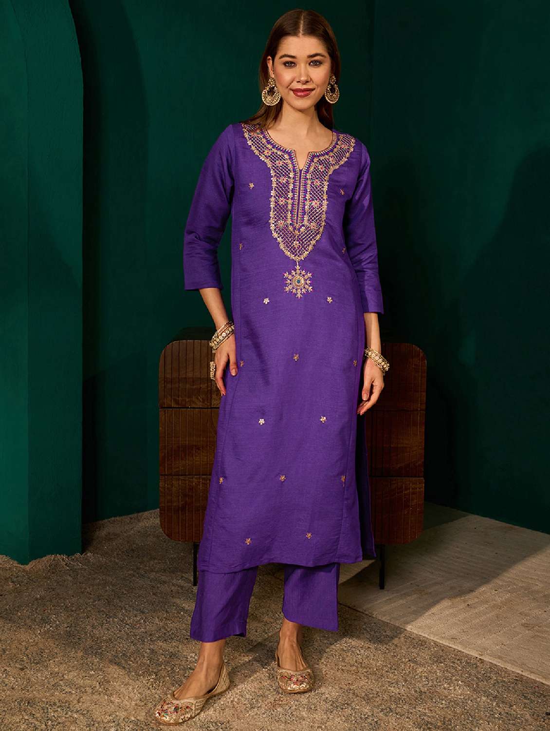 women embroidered three quarter sleeve kurta pant with dupatta set - 22518508 -  Standard Image - 5