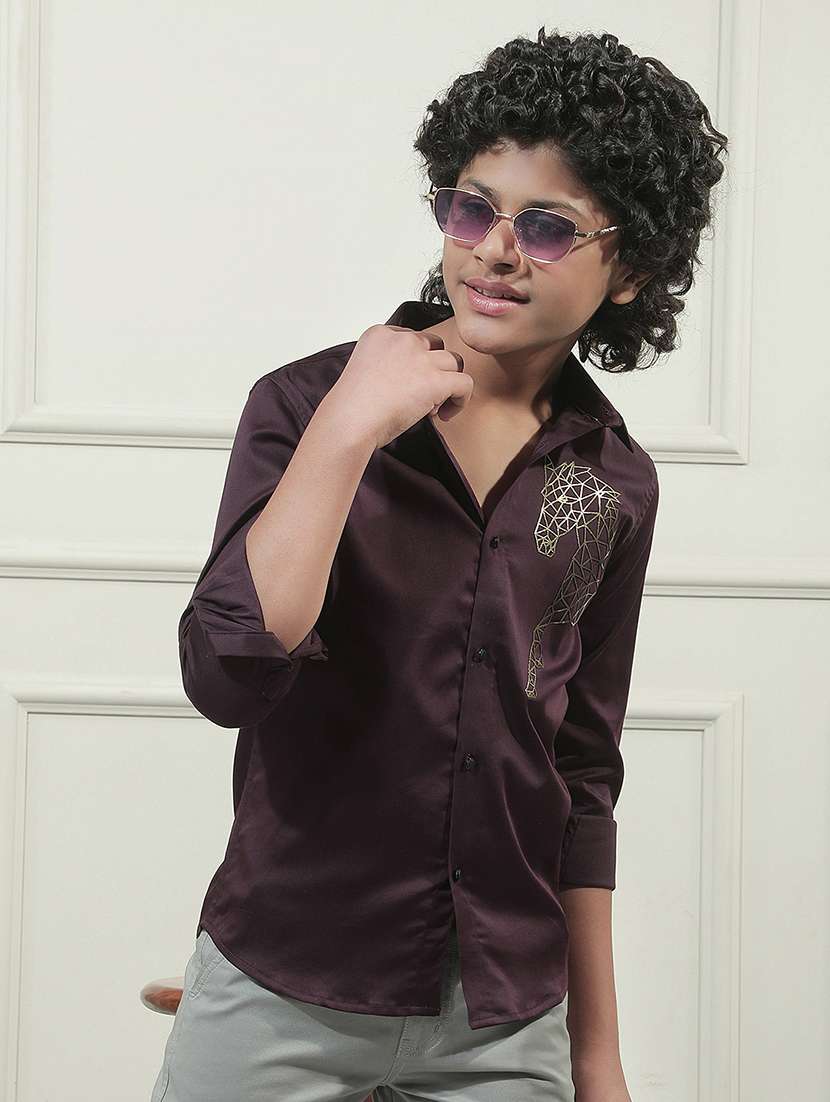 boys embroidered long sleeve casual shirt