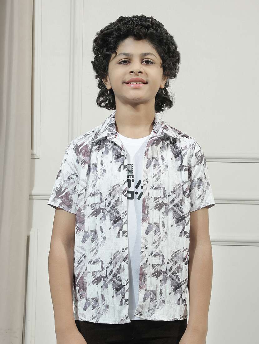 boys printed short sleeve casual shirt with t-shirt