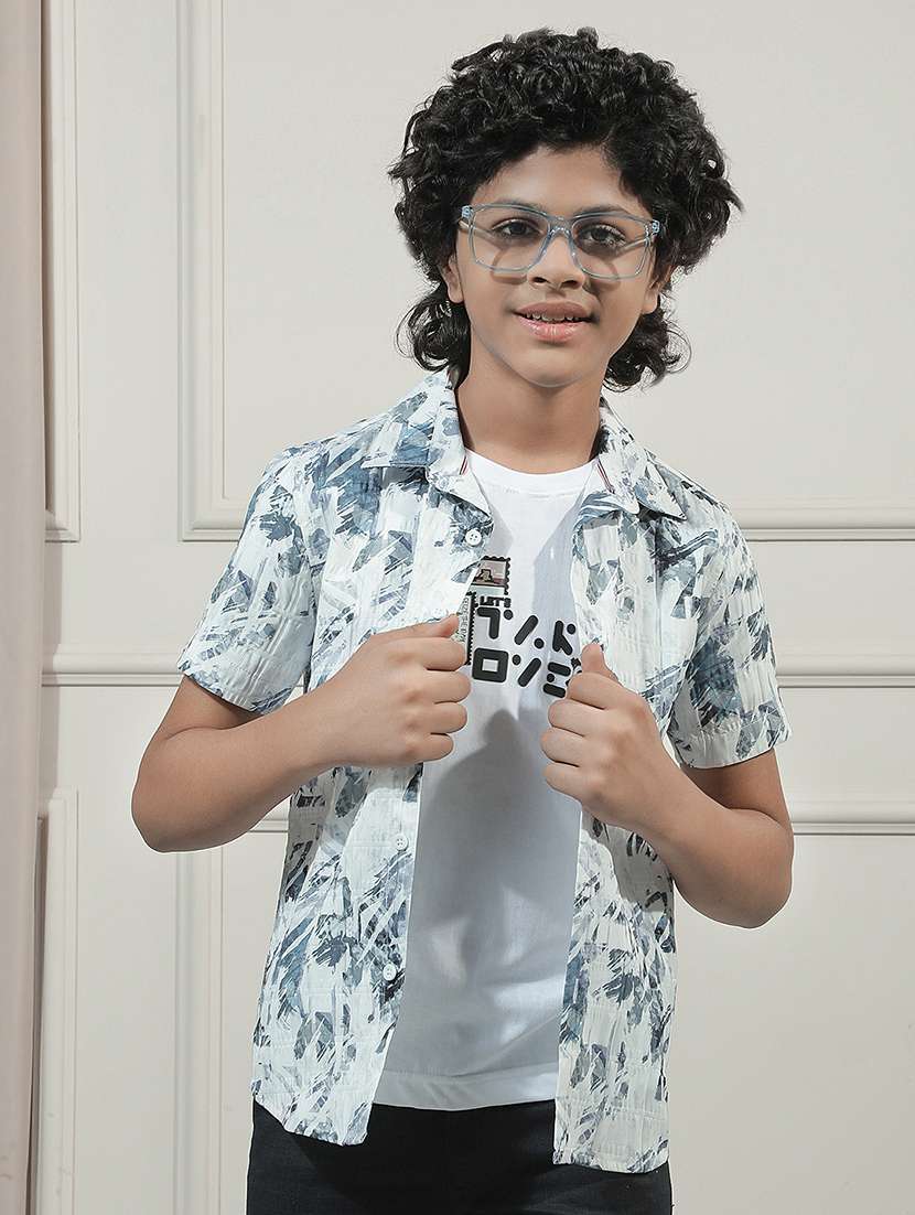 boys printed short sleeve casual shirt with t-shirt
