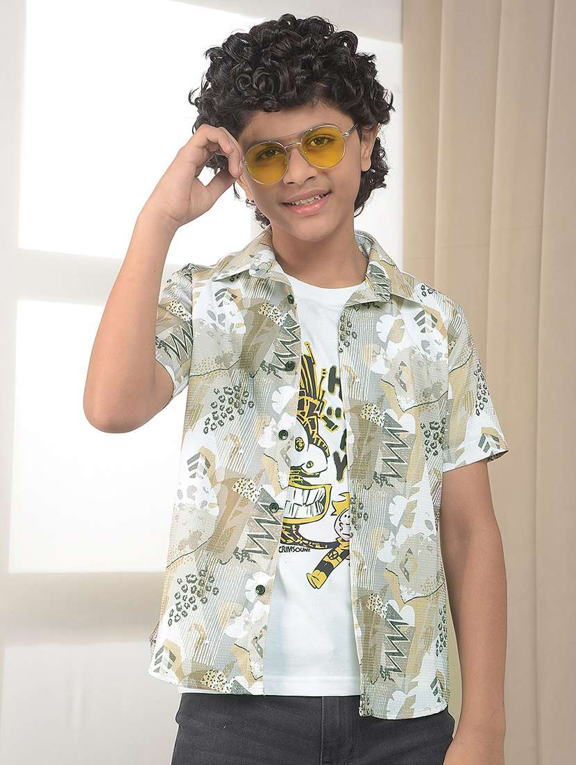 boys printed short sleeve casual shirt with t-shirt