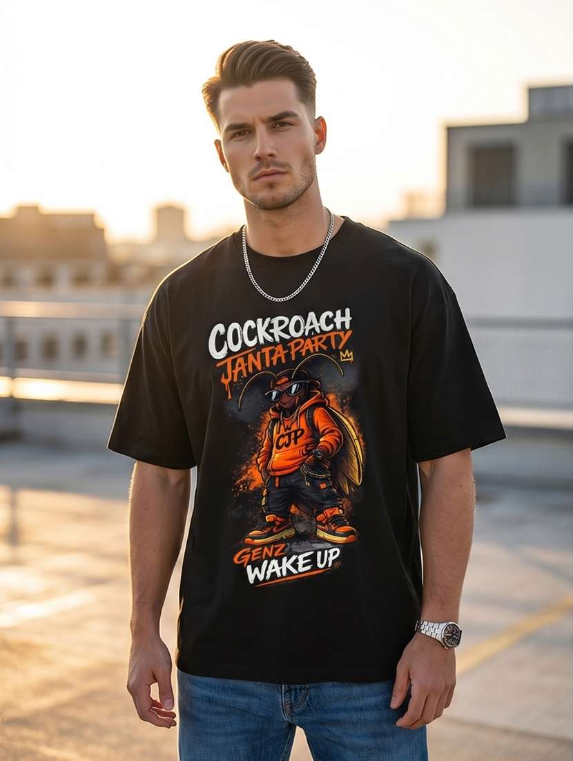men cockroach janta party short sleeve oversized t-shirt