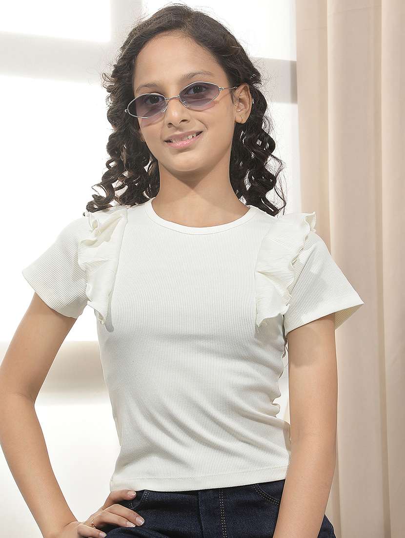 girls solid round neck tee