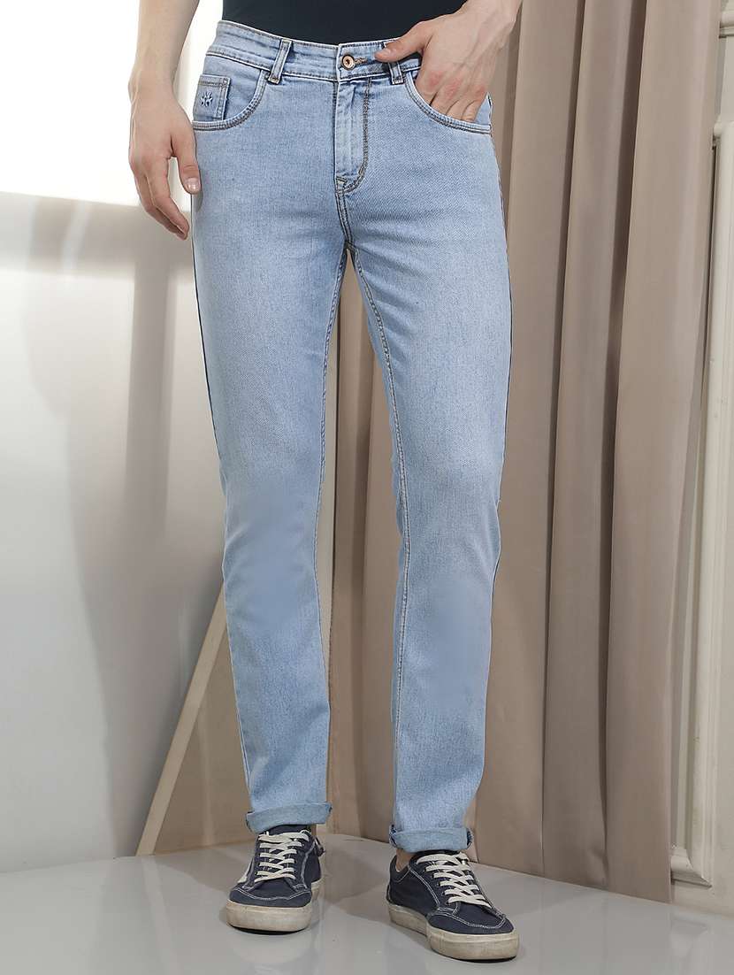 men washed mid rise full length slim fit jeans