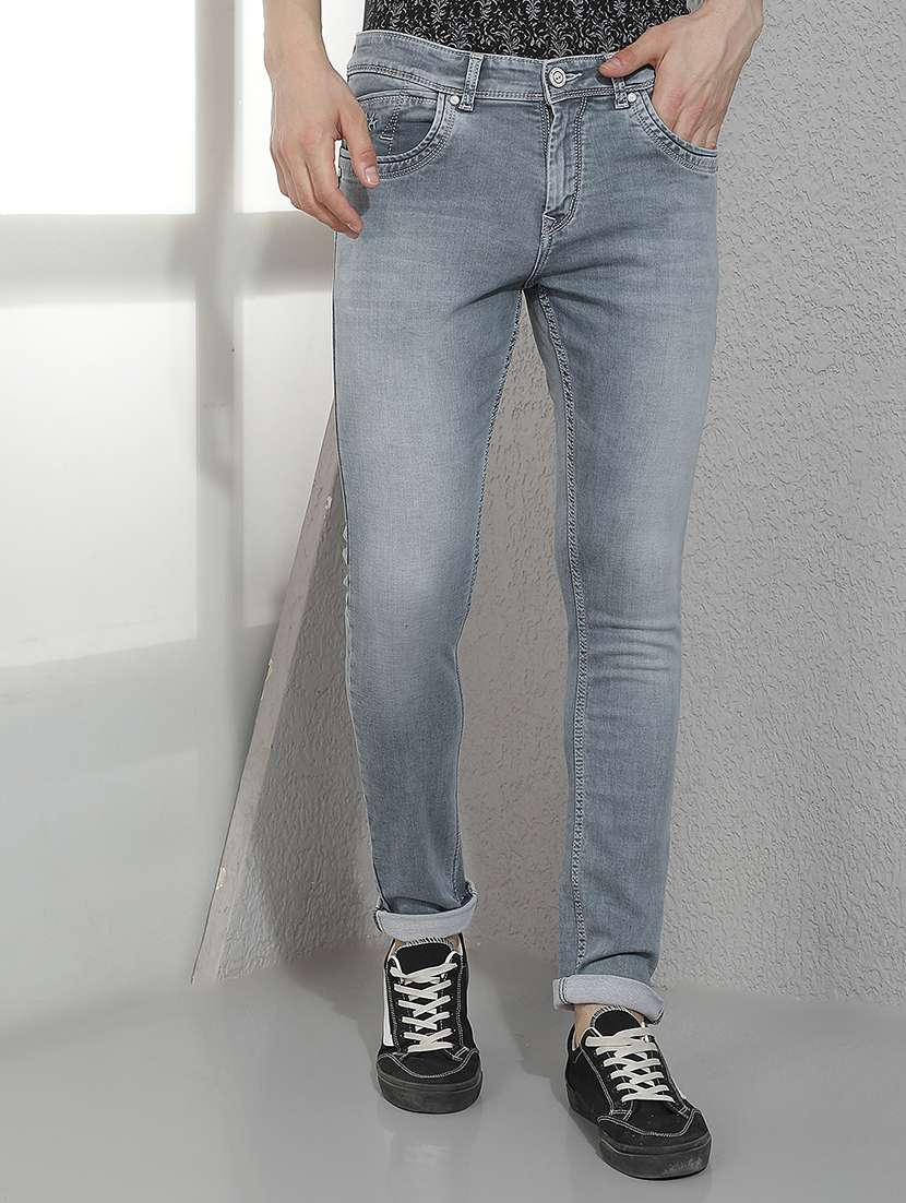 men washed mid rise full length slim fit jeans
