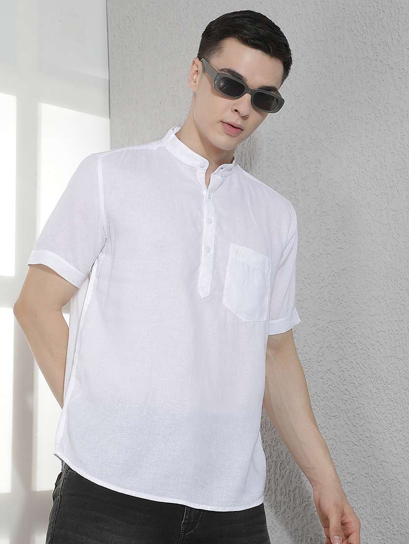 men solid mandarin neck short kurta