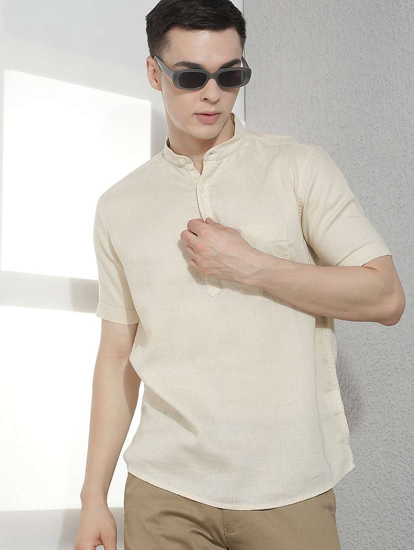 men solid mandarin neck short kurta