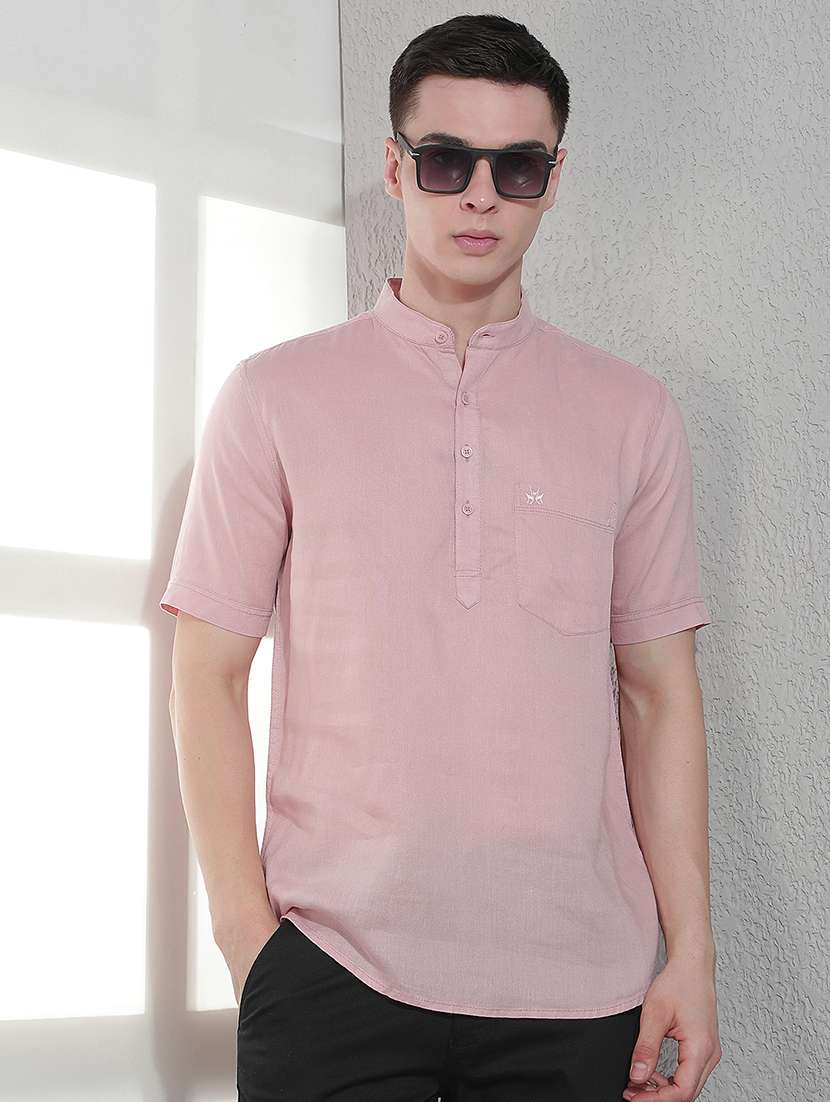 men solid mandarin neck short kurta