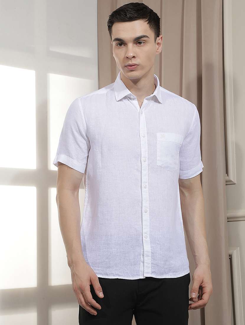 men solid short sleeve slim fit casual shirt