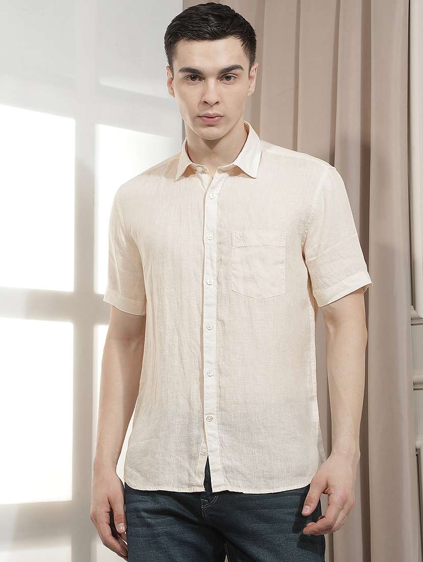 men solid short sleeve slim fit casual shirt