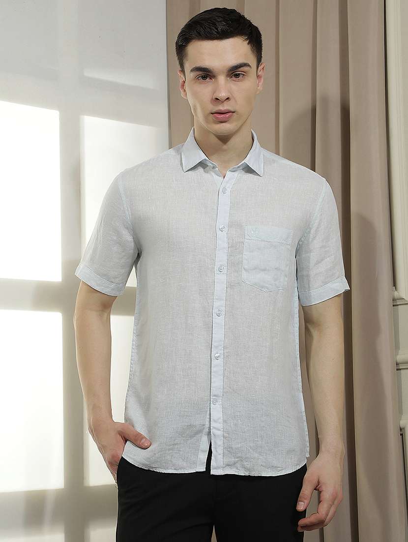 men solid short sleeve slim fit casual shirt