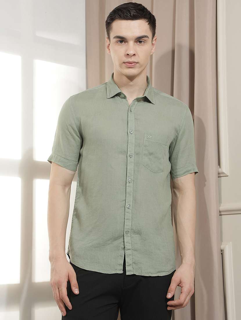 men solid short sleeve slim fit casual shirt