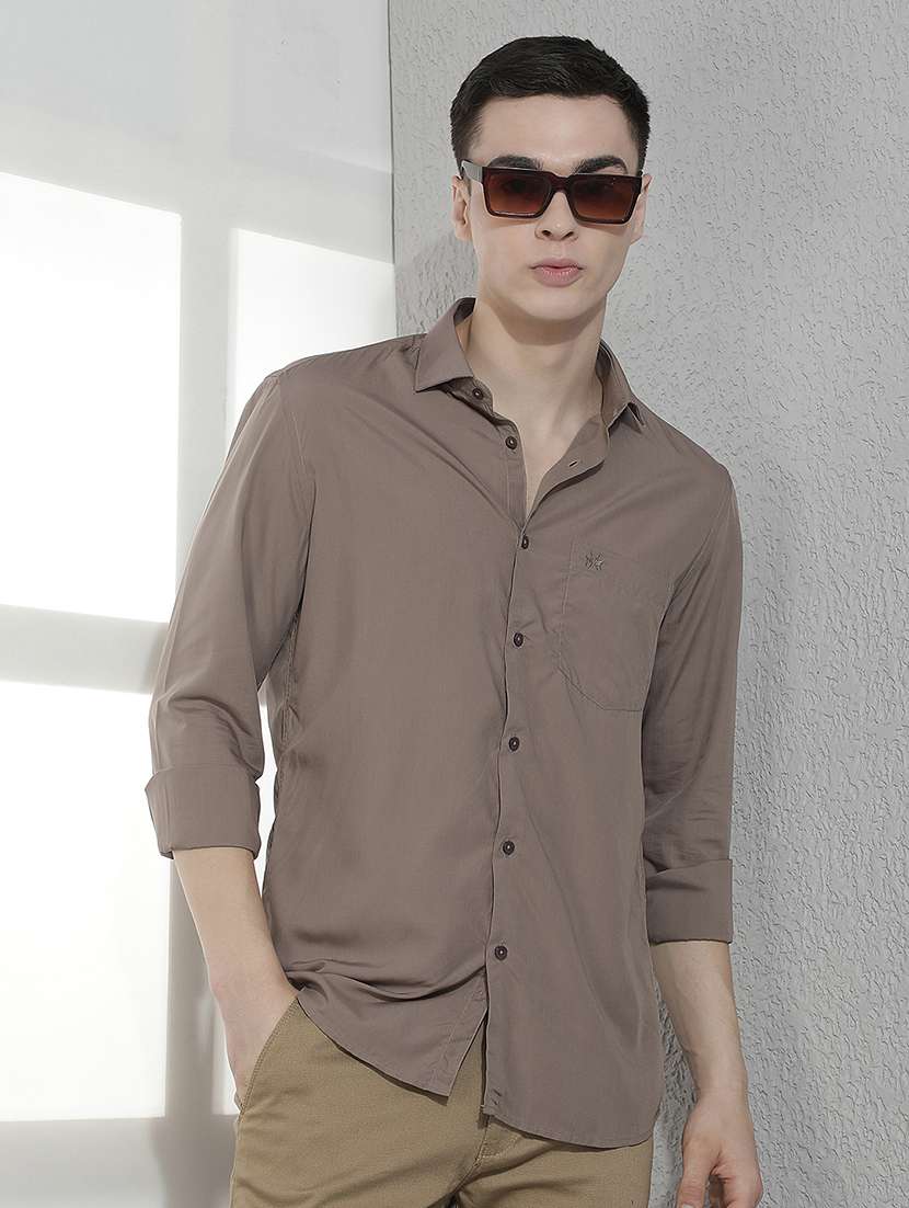 men solid long sleeve slim fit casual shirt