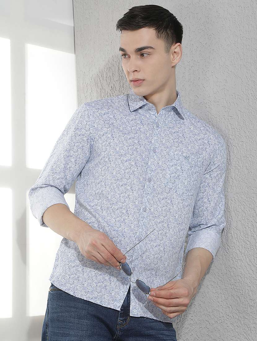 men printed long sleeve slim fit casual shirt