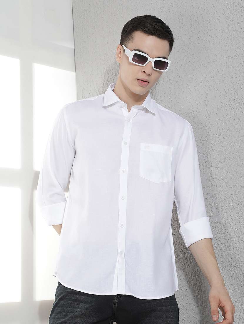 men solid long sleeve slim fit casual shirt