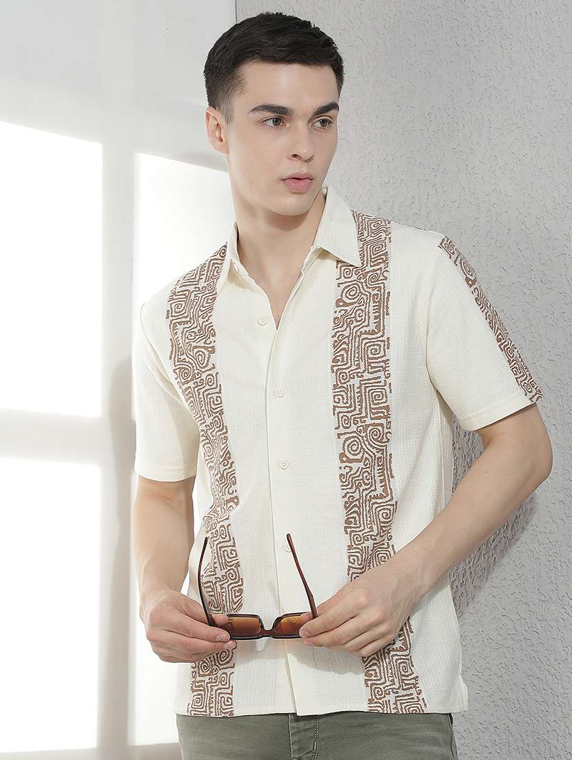 men printed short sleeve slim fit casual shirt