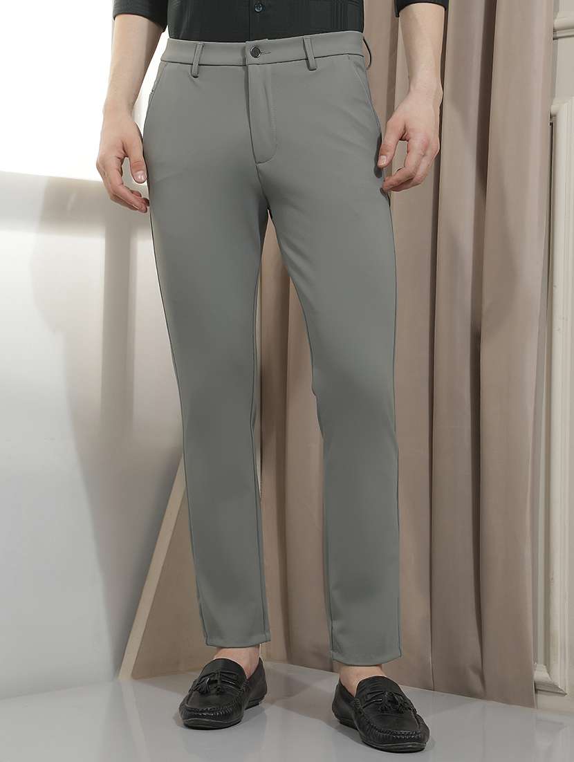 men solid mid rise chinos casual trouser