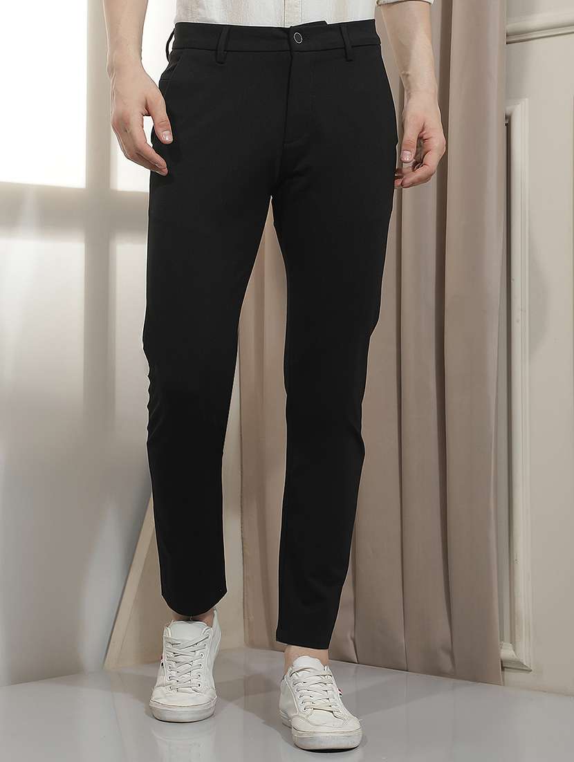 men solid mid rise chinos casual trouser