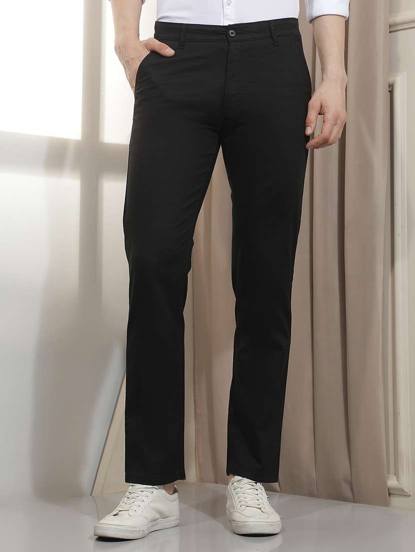 men solid mid rise flat front chinos