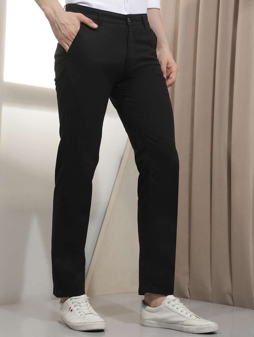 Men Solid Mid Rise Flat Front Chinos - 22518790 -  Standard Image - 3