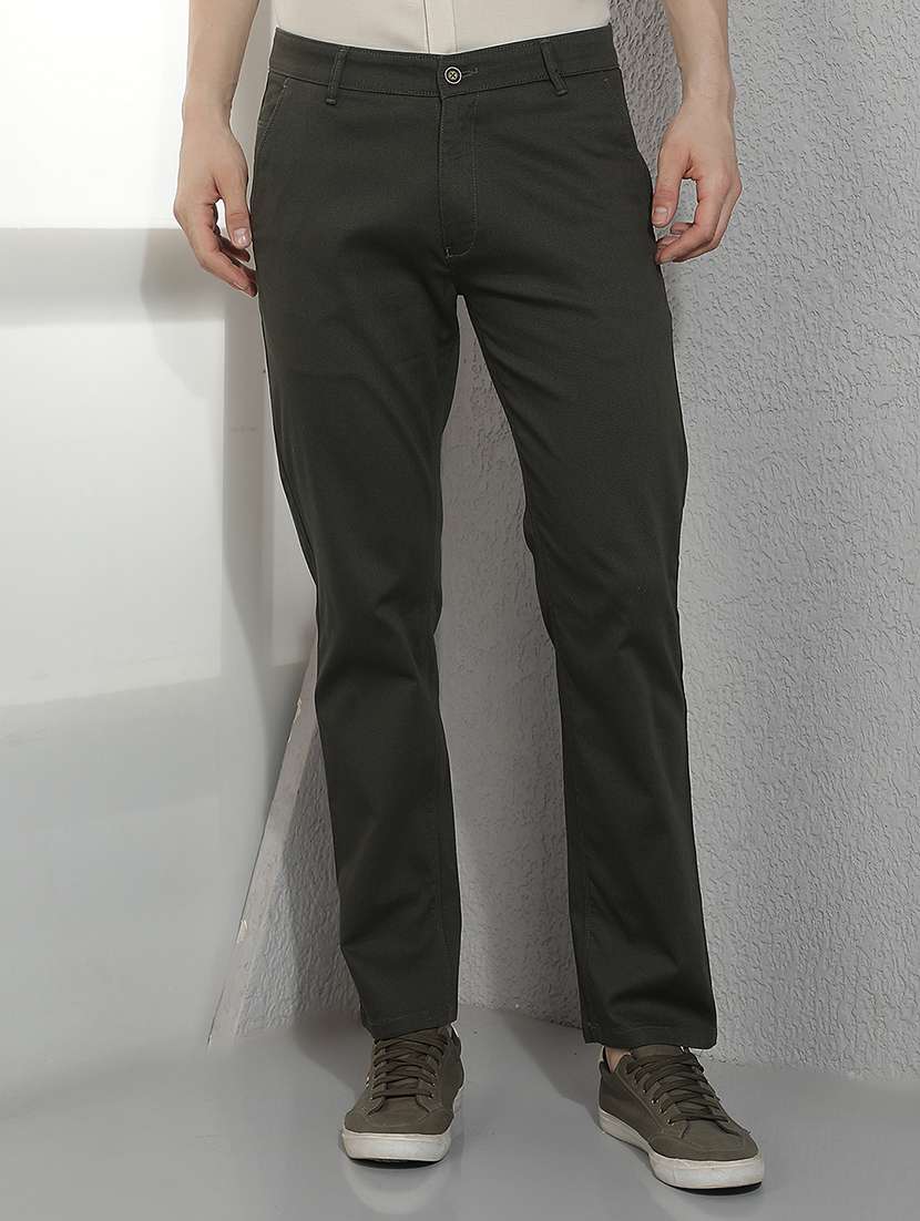 men solid mid rise flat front chinos