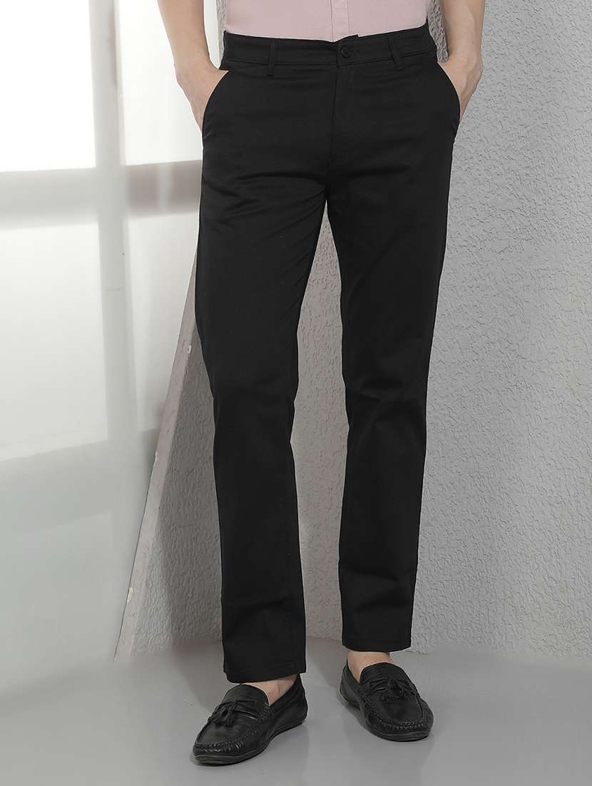 men solid mid rise flat front chinos