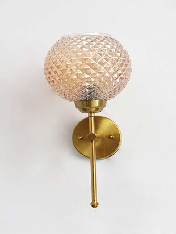Elegant Brass Wall Sconce With Amber Crystal Globe Glass - 22518950 -  Standard Image - 3