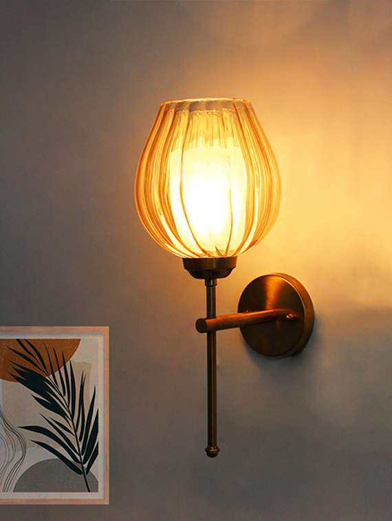 elegant brass wall sconce amber glass lamp fixture