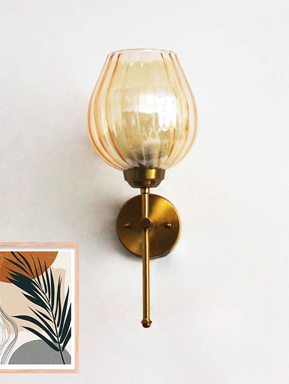 elegant brass wall sconce amber glass lamp fixture - 22518955 -  Standard Image - 3