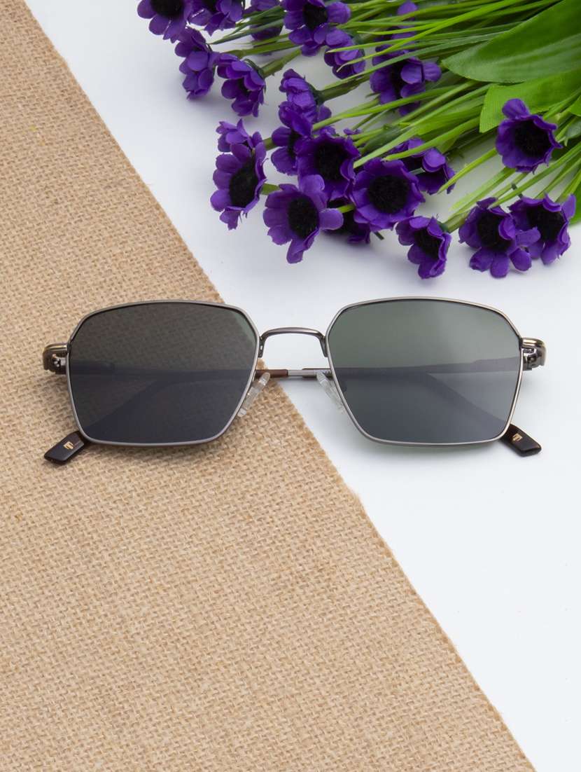 ted smith unisex gun-green metal square sunglasses with polarised lens