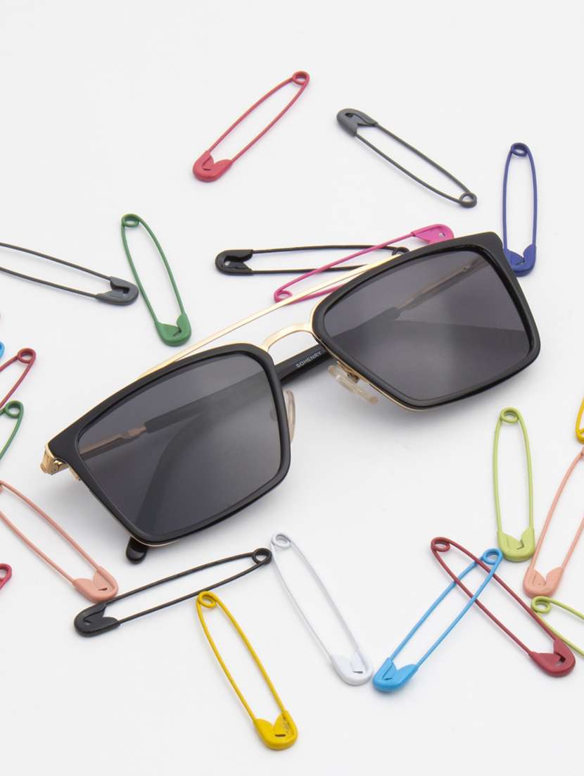 ted smith unisex gold-black square sunglasses with polarised lens
