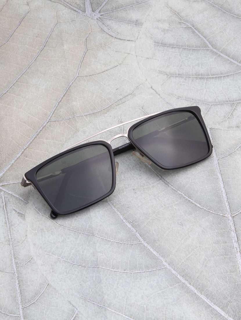ted smith unisex silver-green square sunglasses with polarised lens