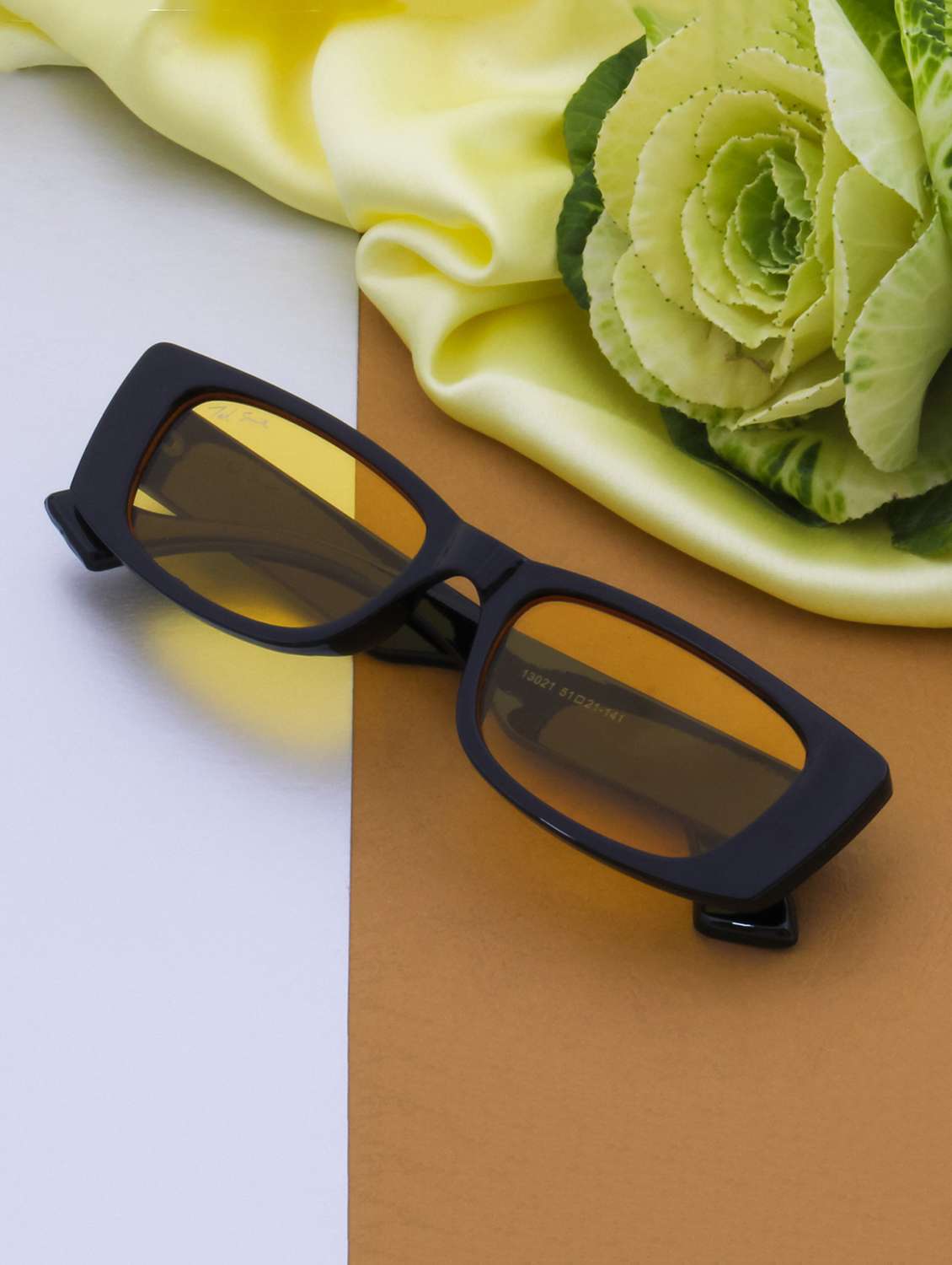 ted smith yellow lens & black rectangle sunglasses with uv protected lens