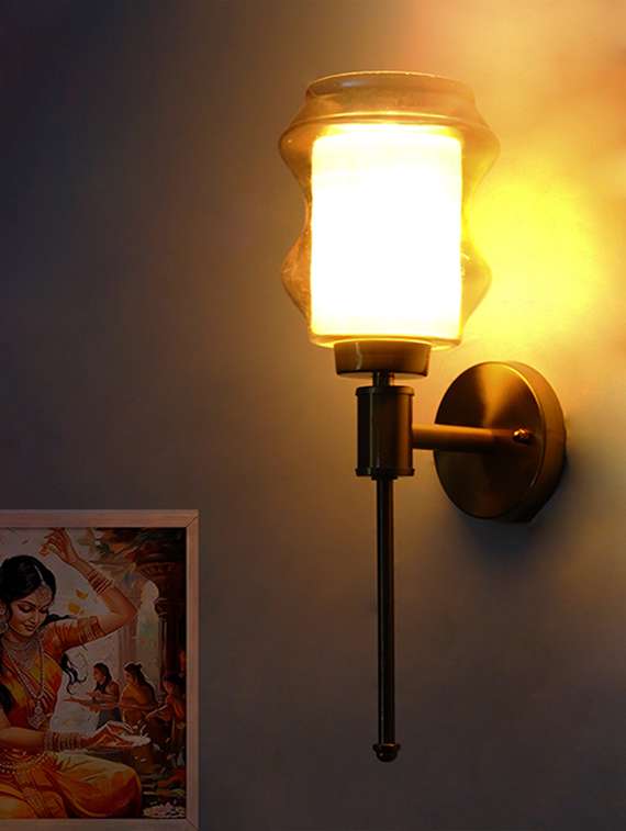 damru glass designer wall lamp amber glass