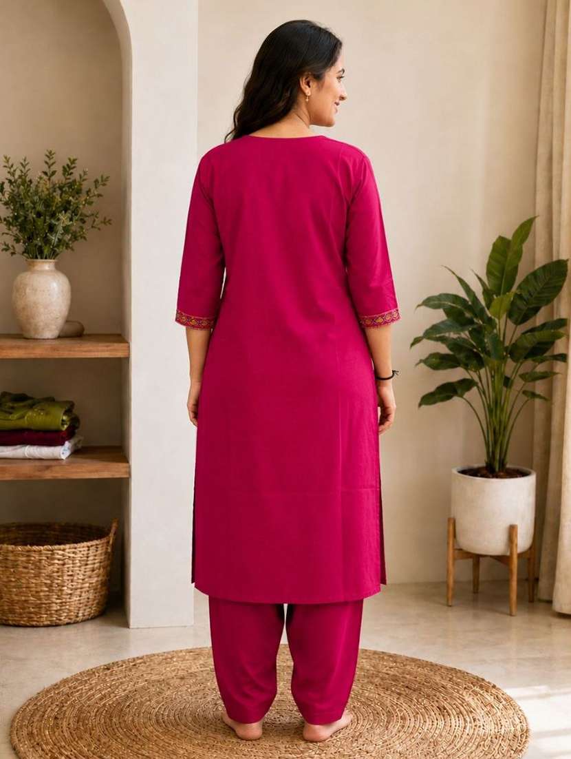 women embroidered three quarter sleeve kurta pant set - 22519101 -  Standard Image - 3