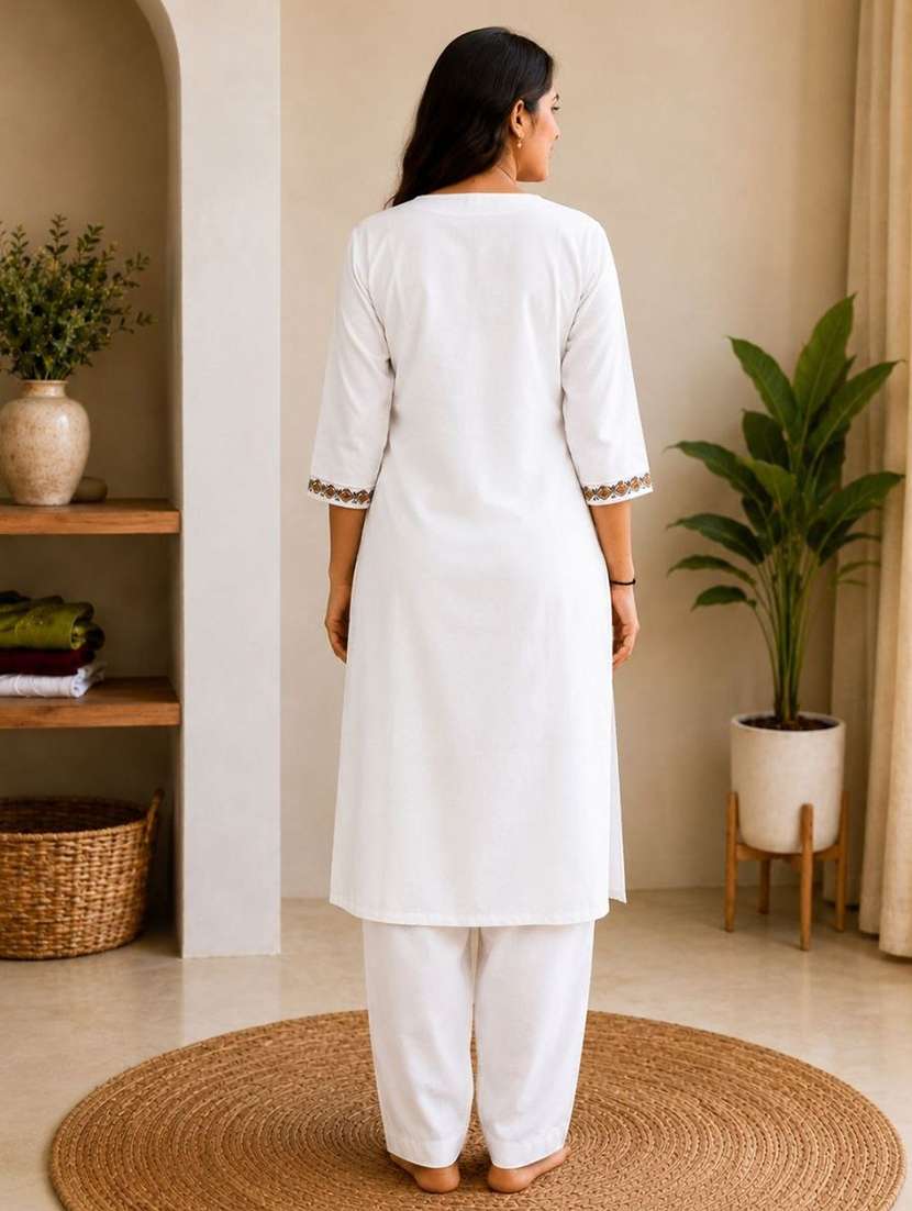 women embroidered three quarter sleeve kurta pant set - 22519102 -  Standard Image - 3