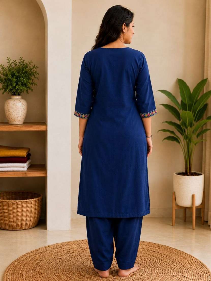 women embroidered three quarter sleeve kurta pant set - 22519103 -  Standard Image - 3