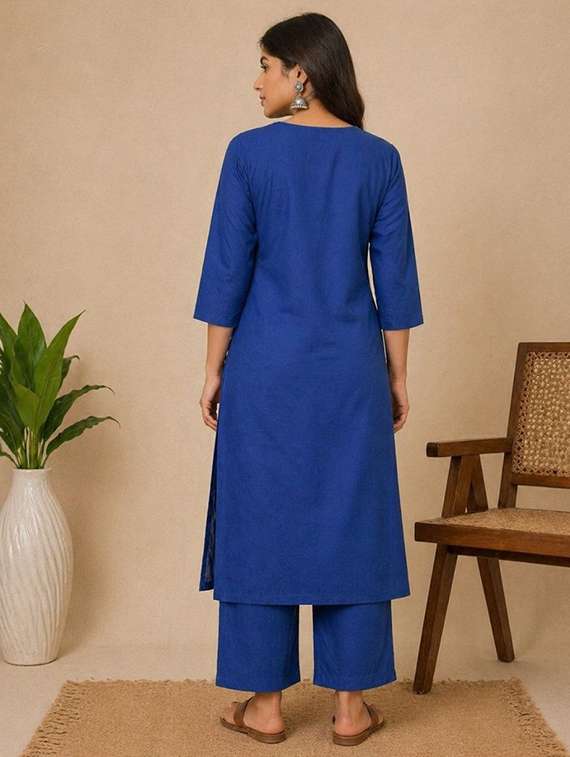 women embroidered three quarter sleeve kurta pant set - 22519105 -  Standard Image - 3