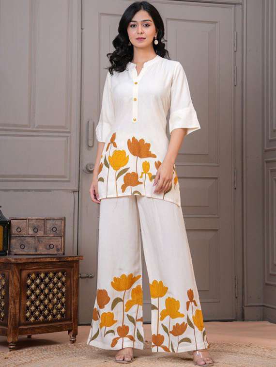 women floral three quarter sleeve ethnic co-ord set