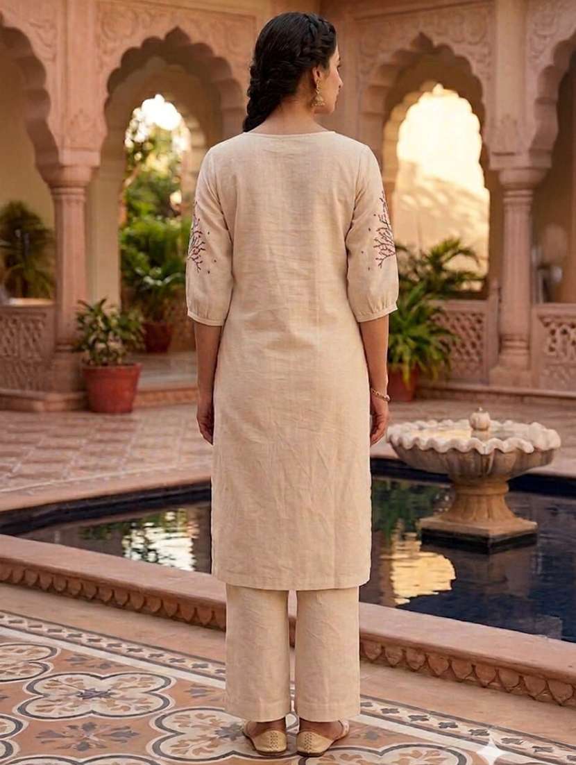 women embroidered three quarter sleeve kurta pant set - 22519109 -  Standard Image - 3