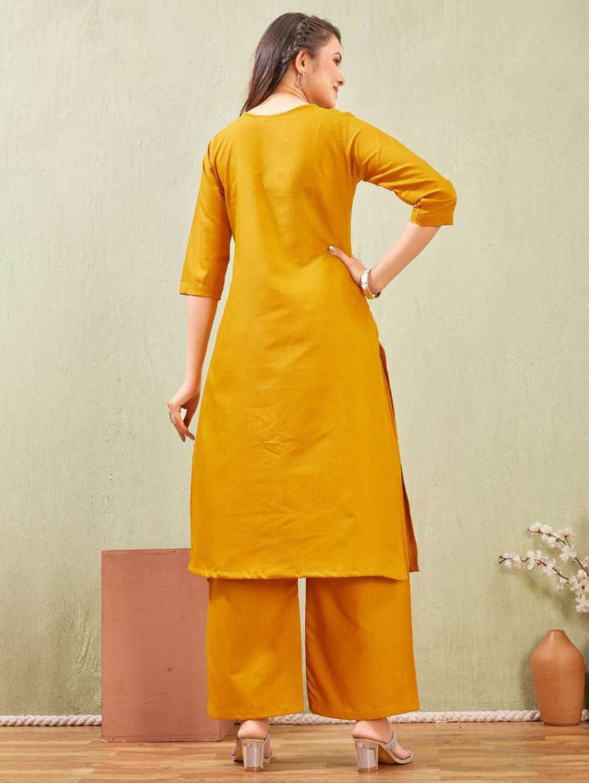 women embroidered three quarter sleeve kurta palazzo set - 22519114 -  Standard Image - 3