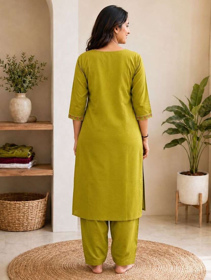 women embroidered three quarter sleeve kurta pant set - 22519121 -  Standard Image - 3